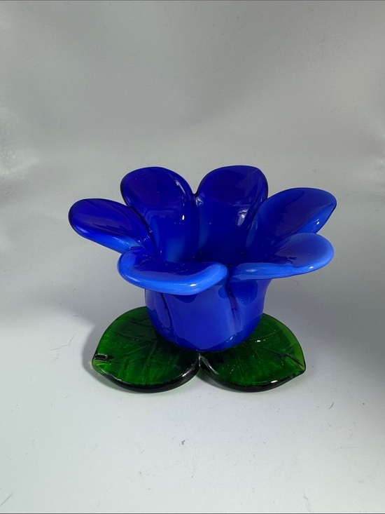 Other - Blue Glass Flower Art Candle Holder